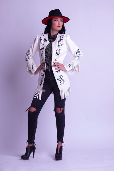 White Buckskin Fringed Jacket