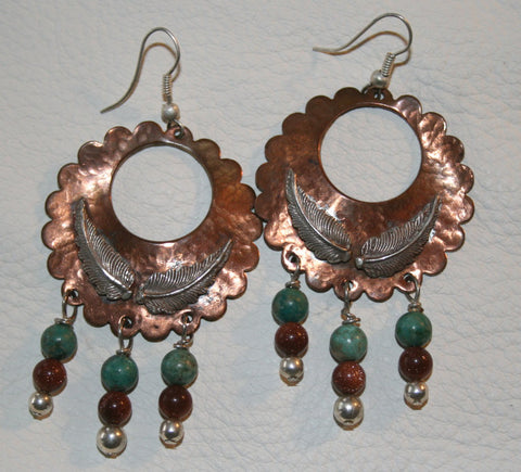 Copper and Silver Feather Earrings